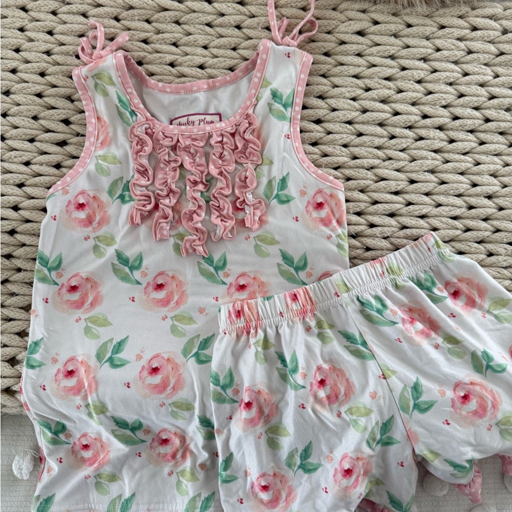Cheeky Plum Floral Kids Pajama Set - Pink and Green